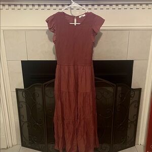 Mine Dusty Rose Maxi Dress with Ruffle Sleeves